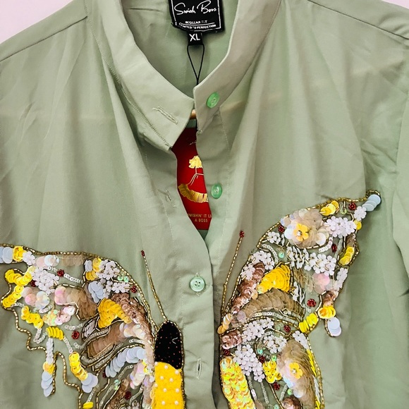 Swiss boss green shirt with heavy embroidery in the form of butterfly 🌸🌸 - Picture 3 of 8